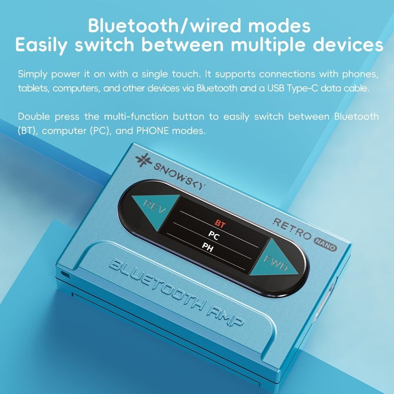 FiiO /Snowsky Retro Nano Bluetooth USB DAC AMP with LDAC, aptX Adaptive, aptX LL (3.5mm Unbalanced & 4.4mm Balanced Output) (Blue) - Image 5